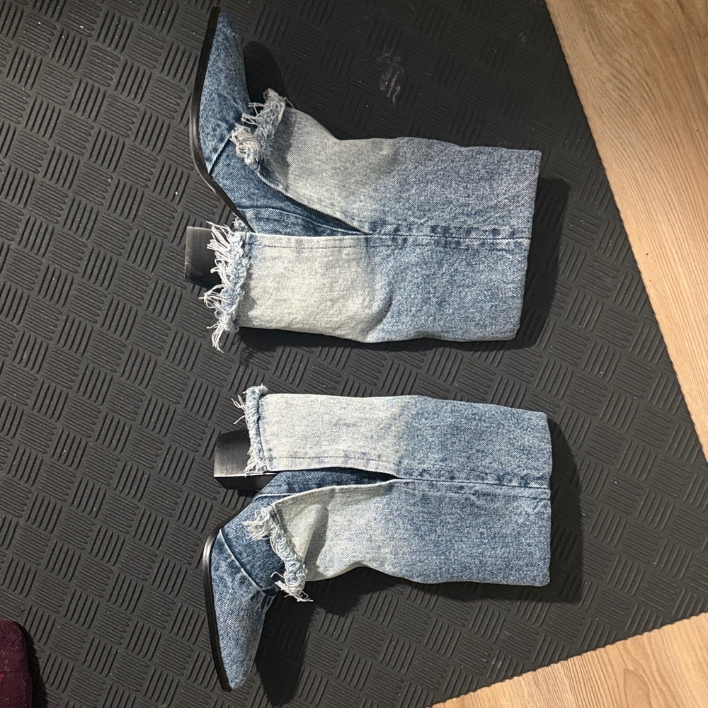 Buckle Blue Frayed Denim Boots